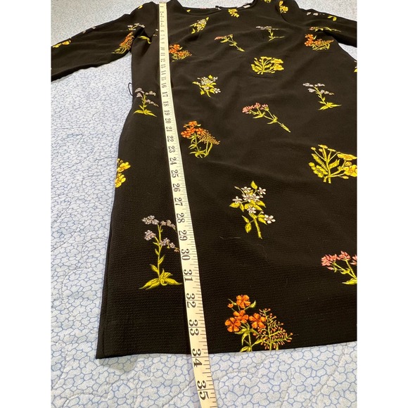 H & M Black Floral, 3/4 Sleeve Shift Dress, Size 10 - Picture 4 of 10